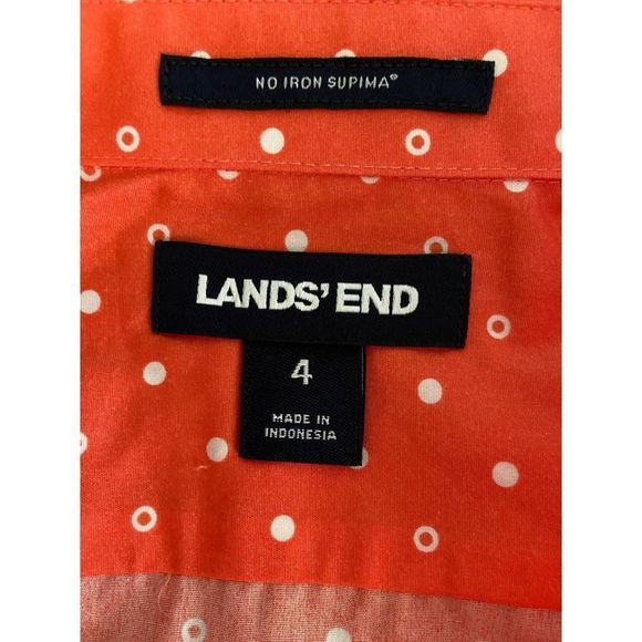 NWOT Lands'‎ End No Iron Supima Orange Polka Dress Shirt Size 4 - Picture 3 of 7